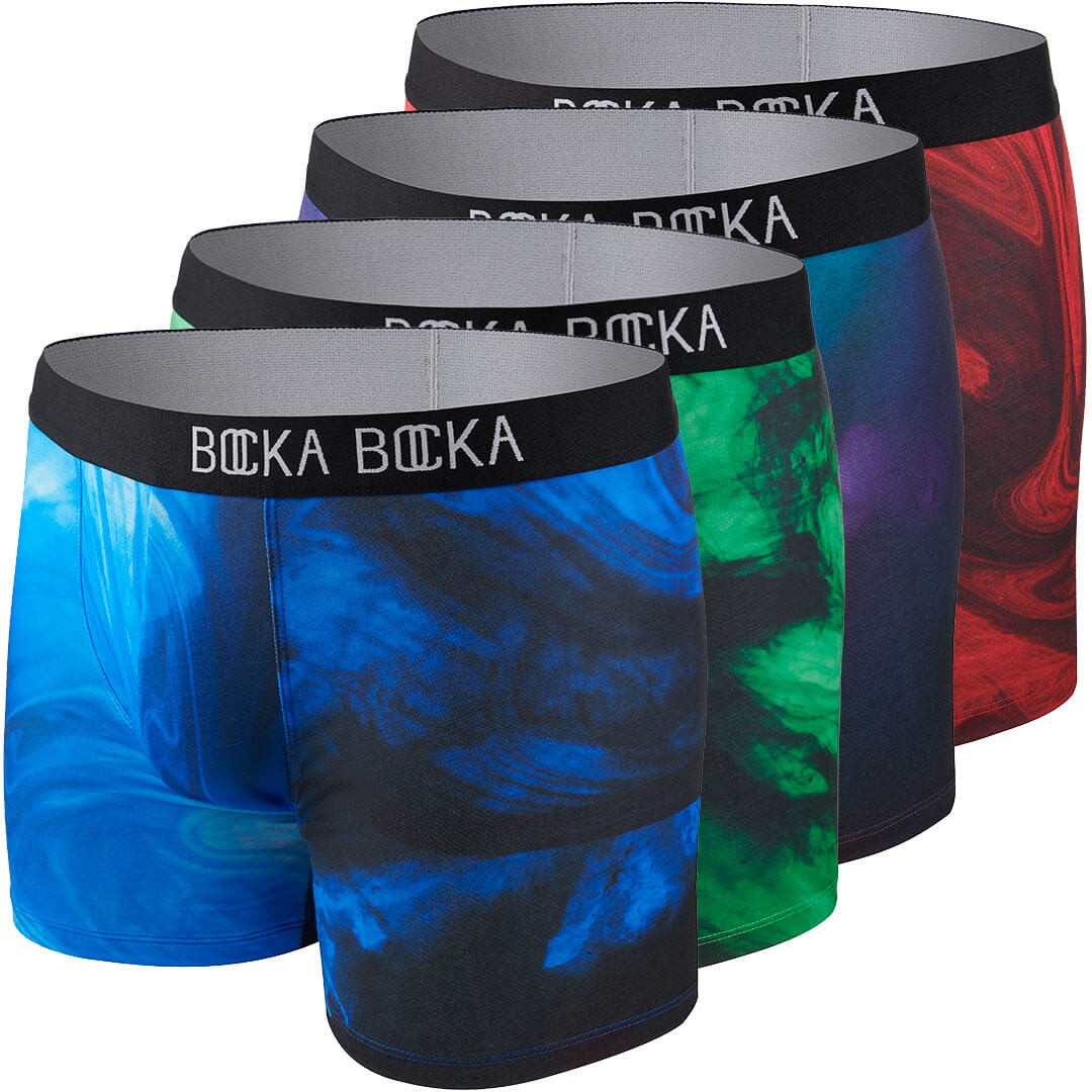 All four mens designer boxer brief designs in the Bocka Bocka Supernova collection