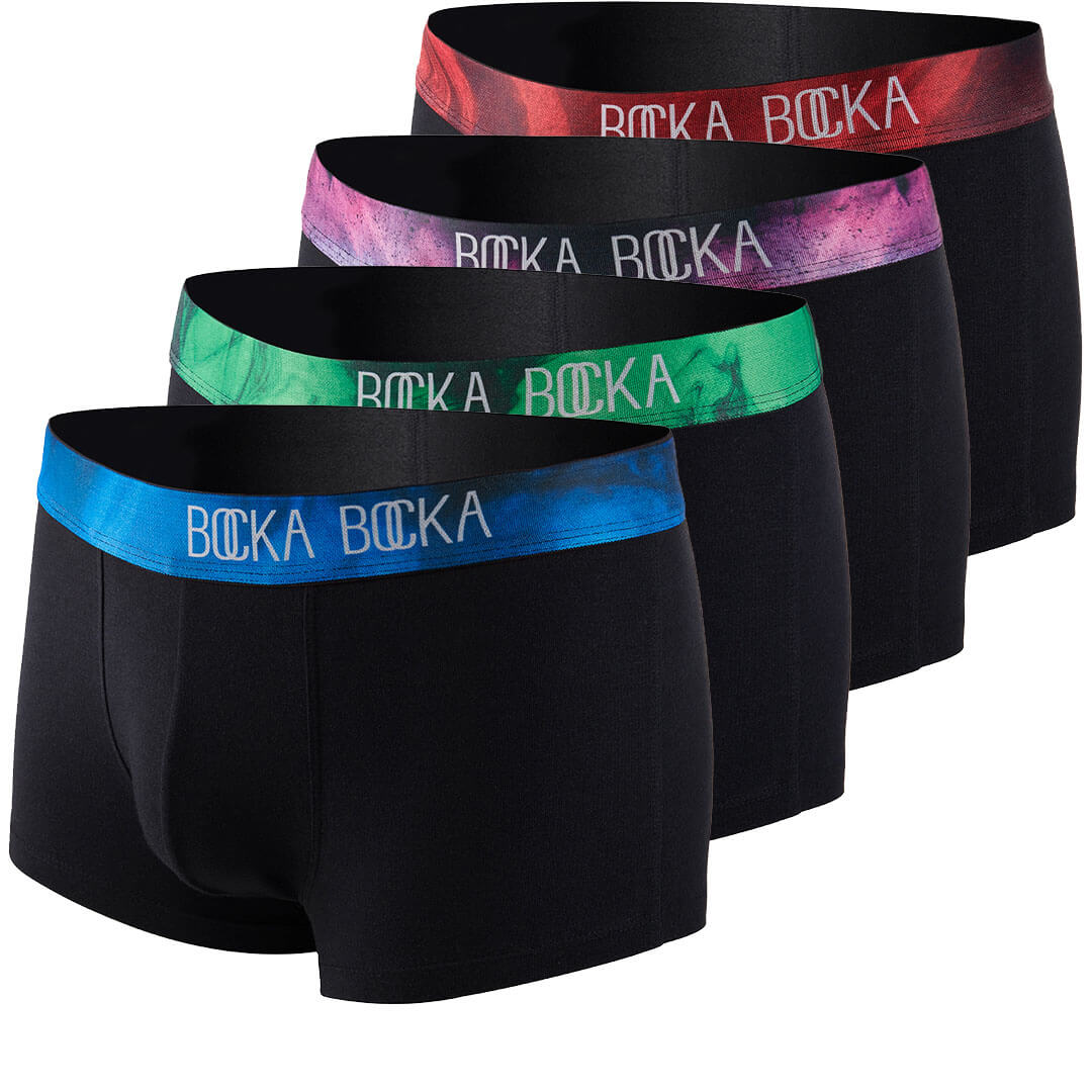 All four mens designer trunks in the Bocka Bocka Midnight collection
