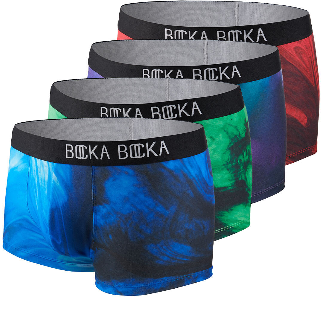 All four mens designer trunks designs in the Bocka Bocka Supernova collection