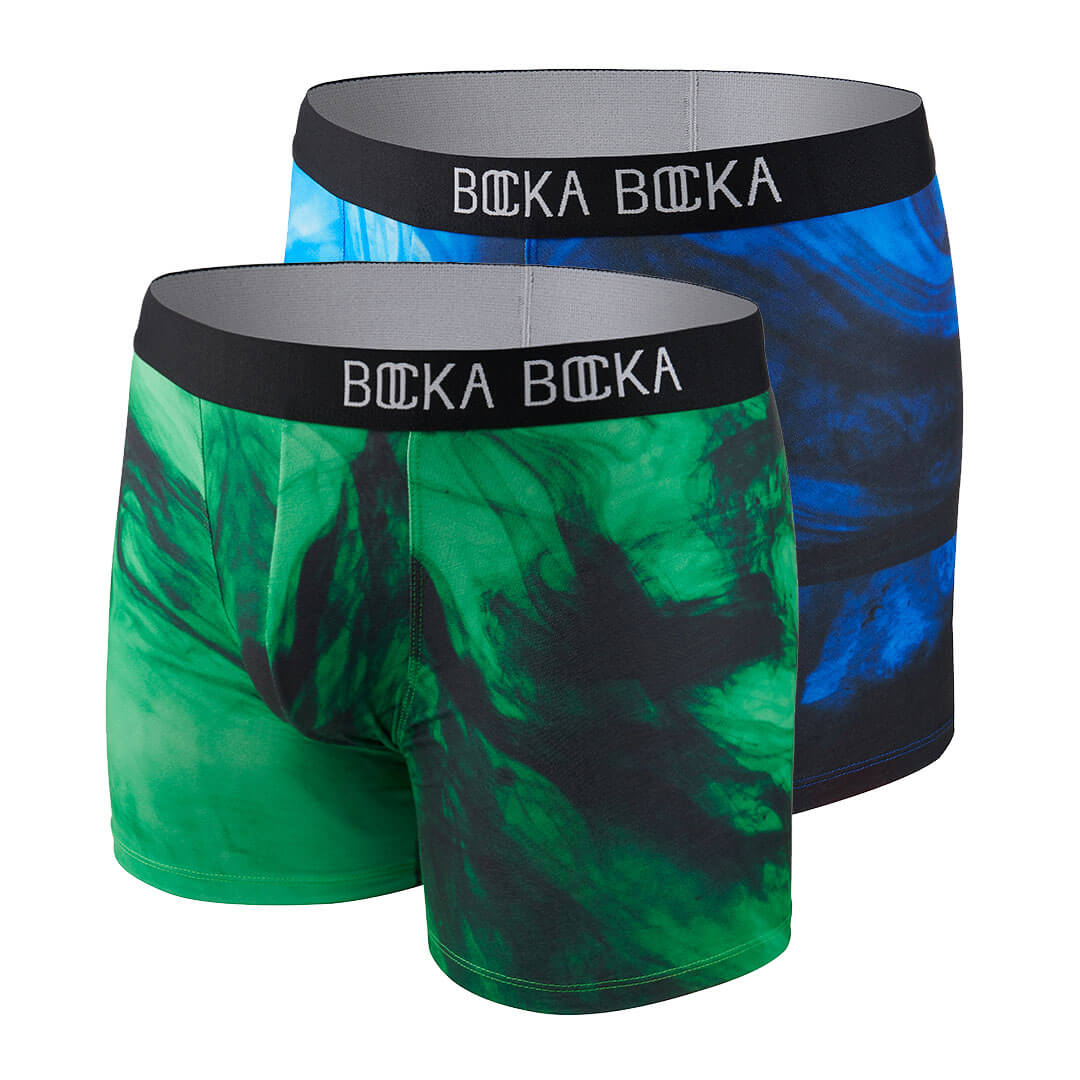 Mannequin photos of the Bocka Bocka Onde and Primavera Supernova mens designer boxer briefs