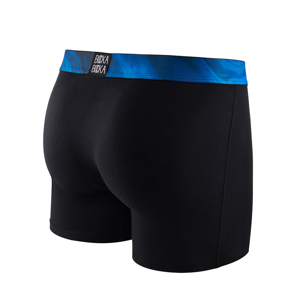 Mens Designer Underwear Boxer Briefs, Blue and Black