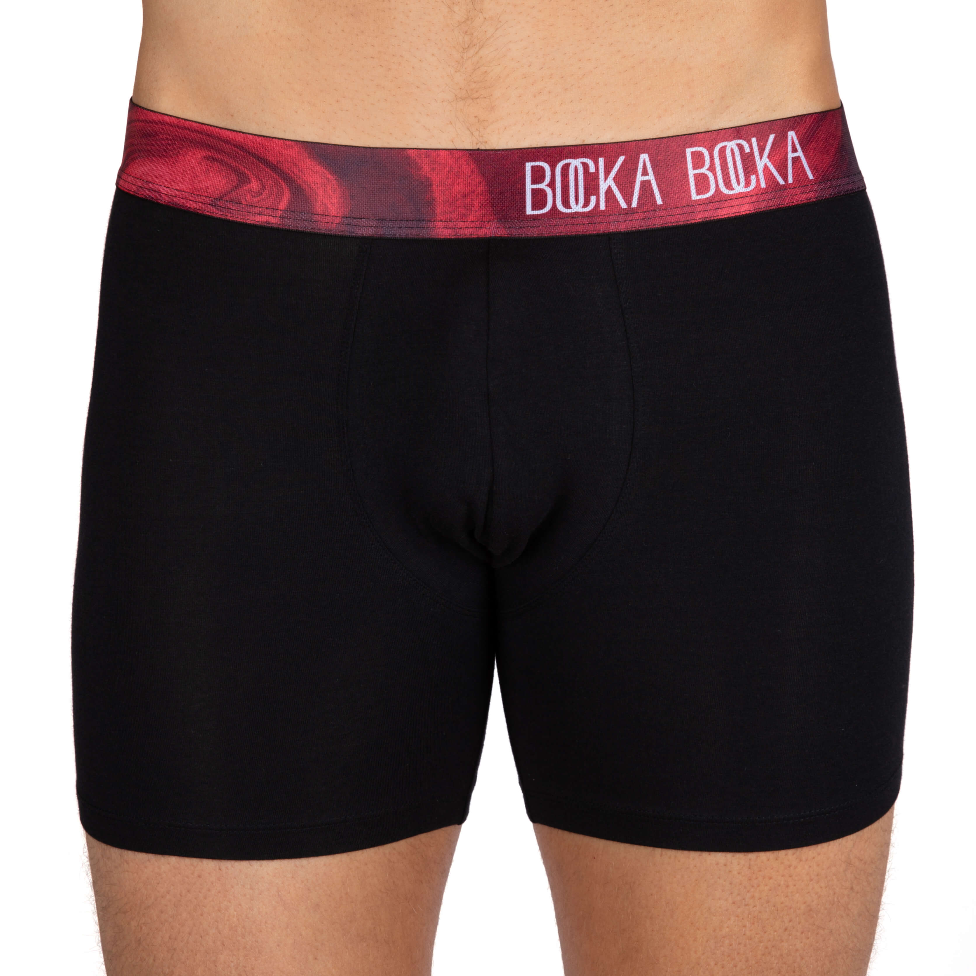Mens Designer Underwear Boxer Briefs, Red and Black