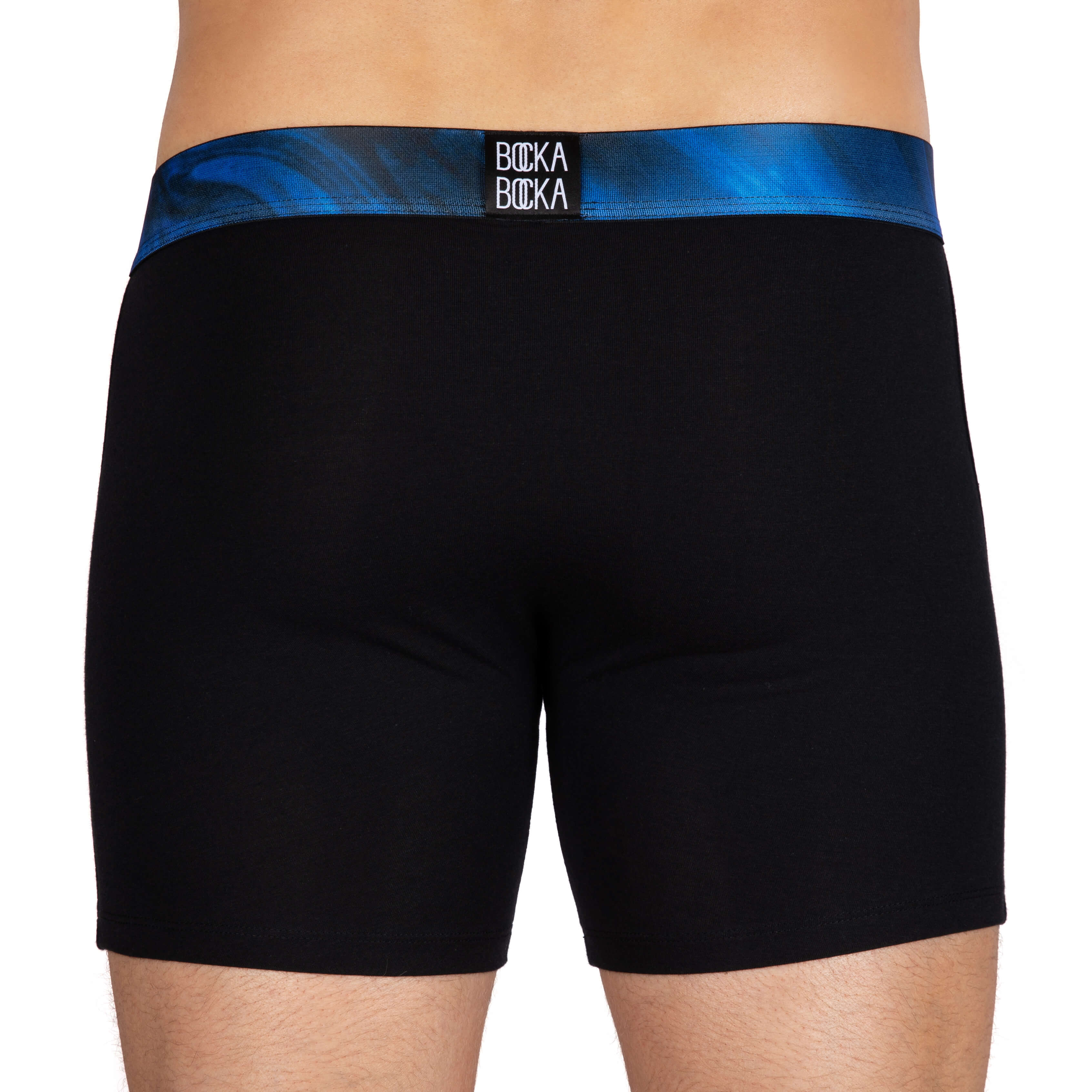 Mens Designer Underwear Boxer Briefs | Blue and Black | Bocka Bocka