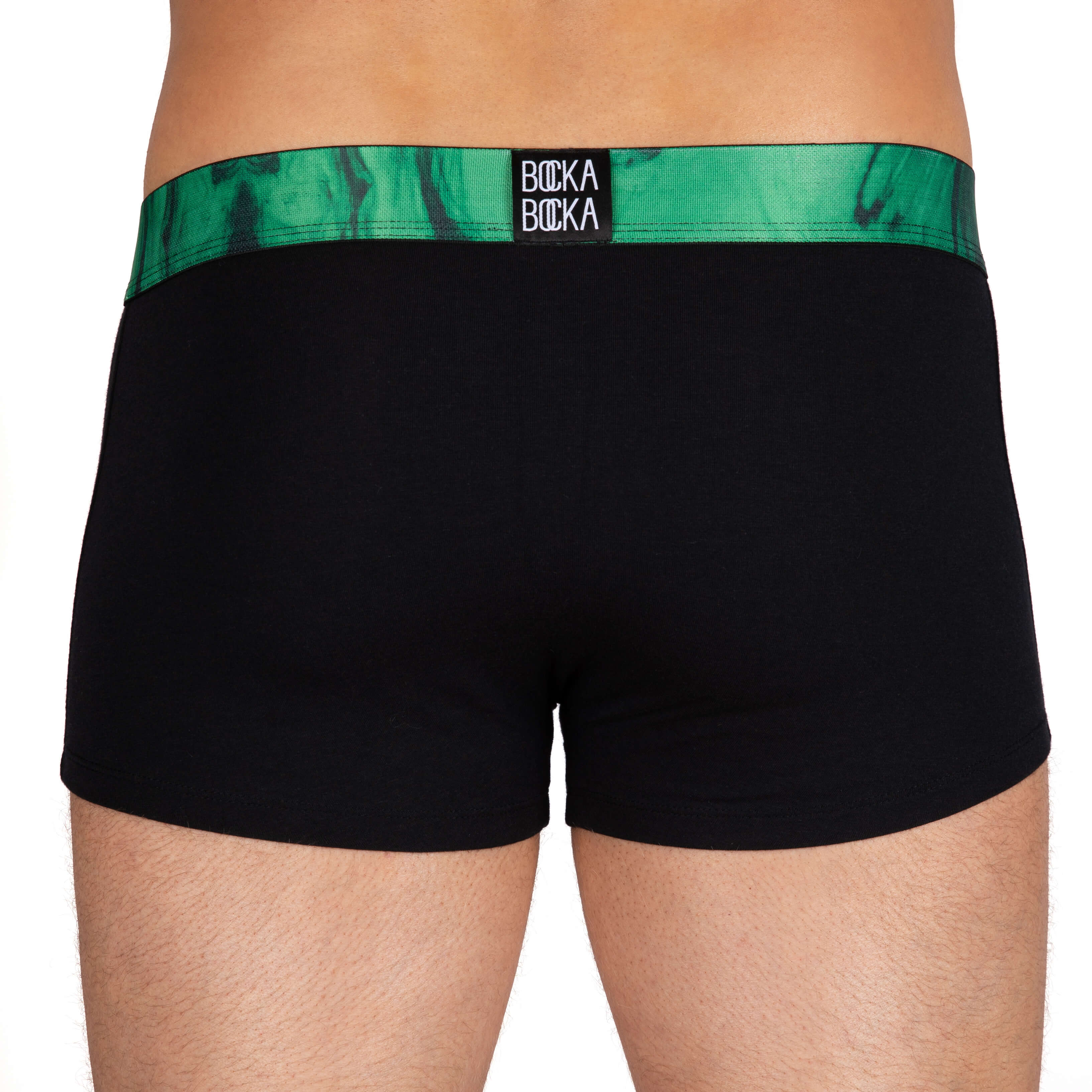 Mens Designer Underwear Trunks, Green and Black